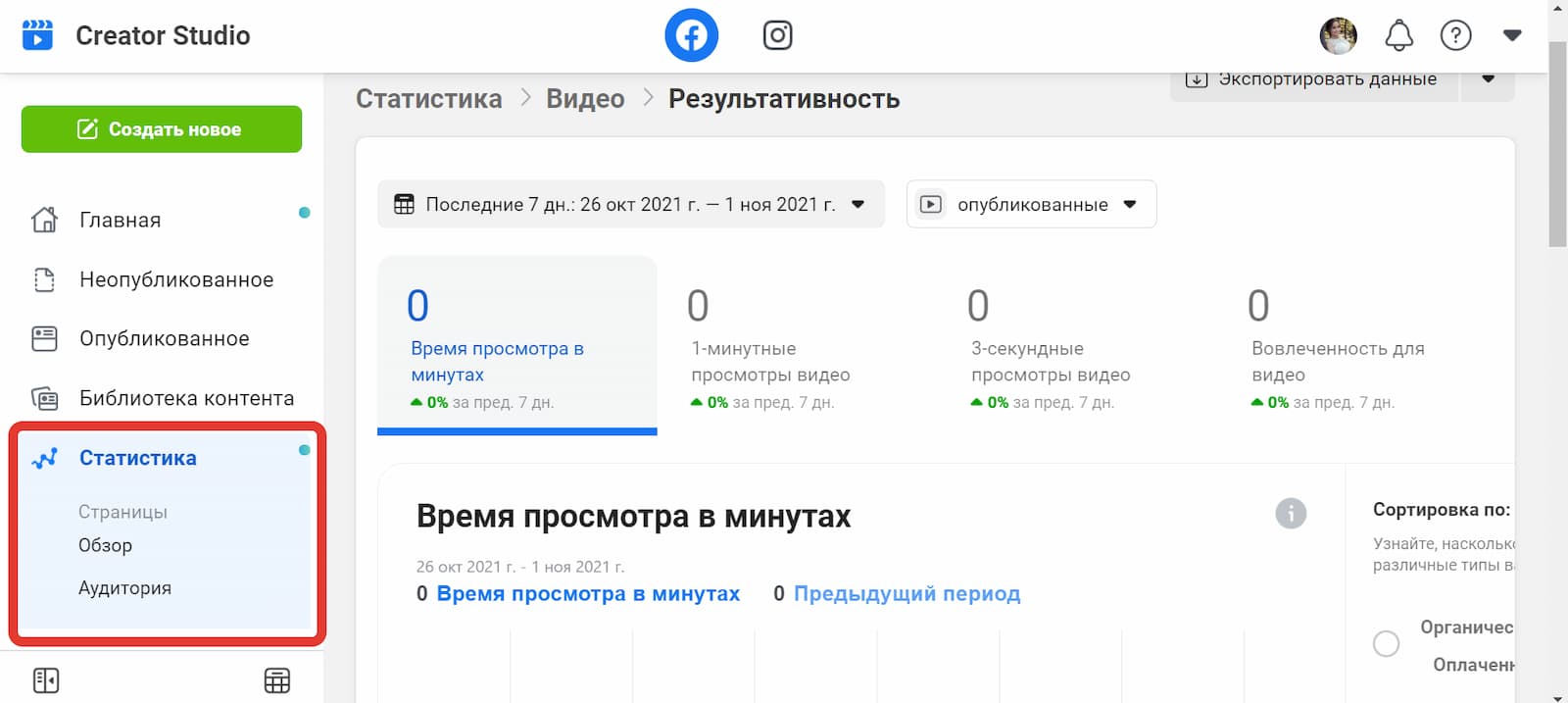 Раздел «Статистика» в сервисе Creator Studio