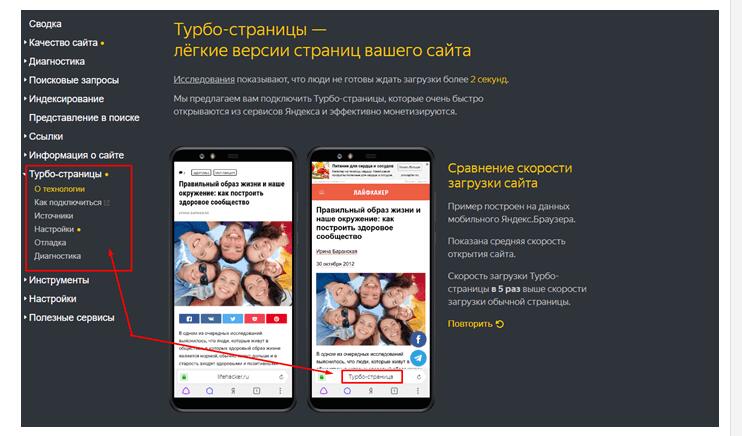 Подключение и настройка турбо-страницы