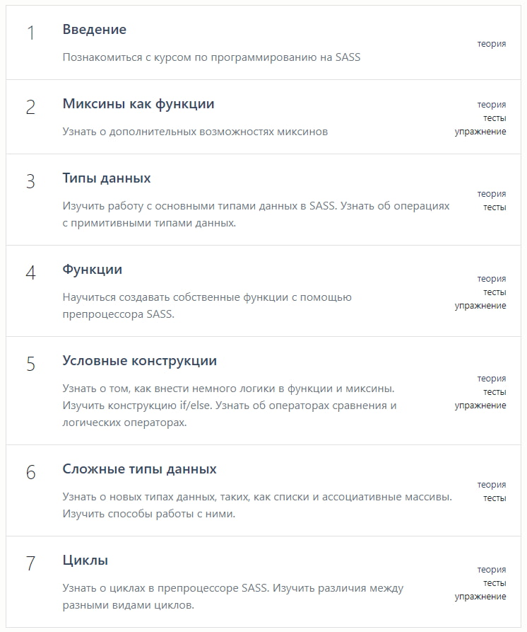 Программа курса «SASS: Программирование» от Хекслет