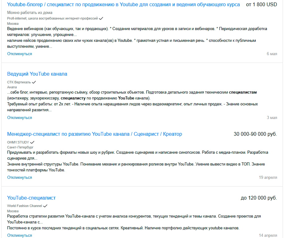 Вакансии Youtube-специалист на hh.ru