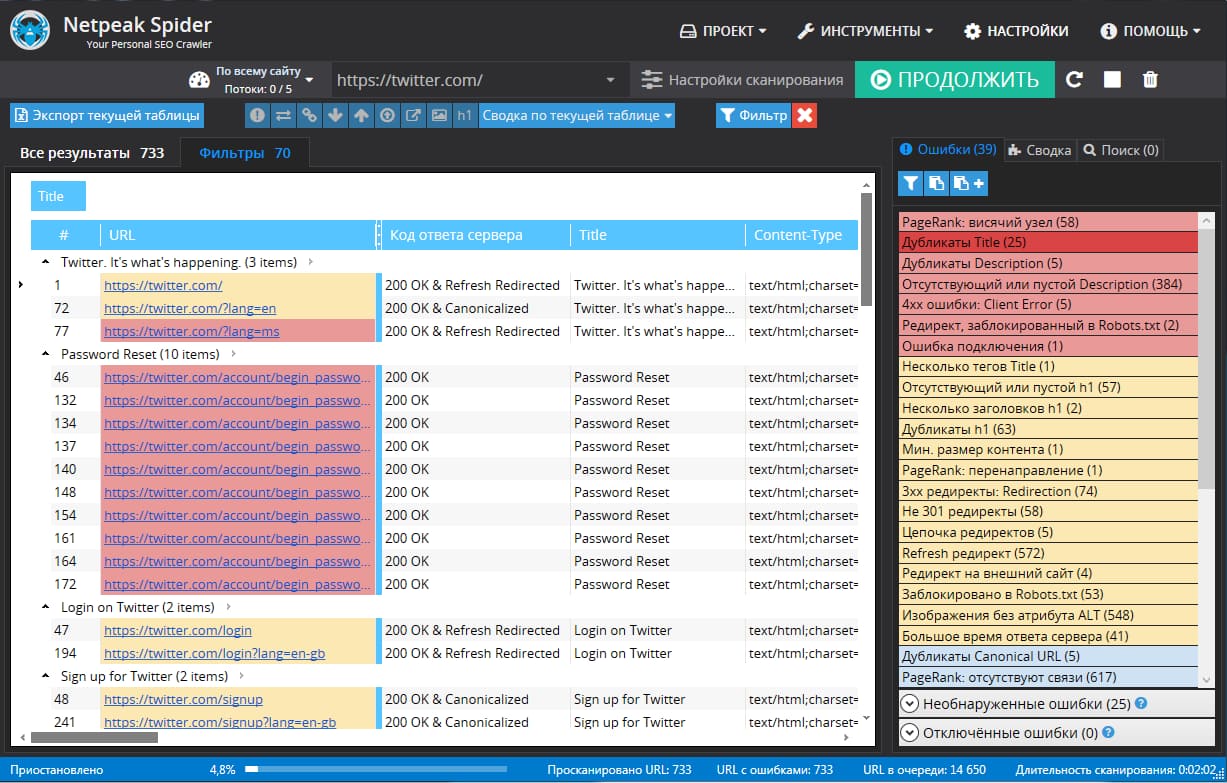 NetPeak - проверка дублей 