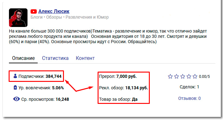 Стоимости рекламы у менее популярных YouTube-блогеров - 2
