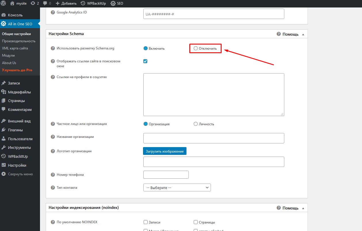Настройки плагина All-in-One-SEO-Pack