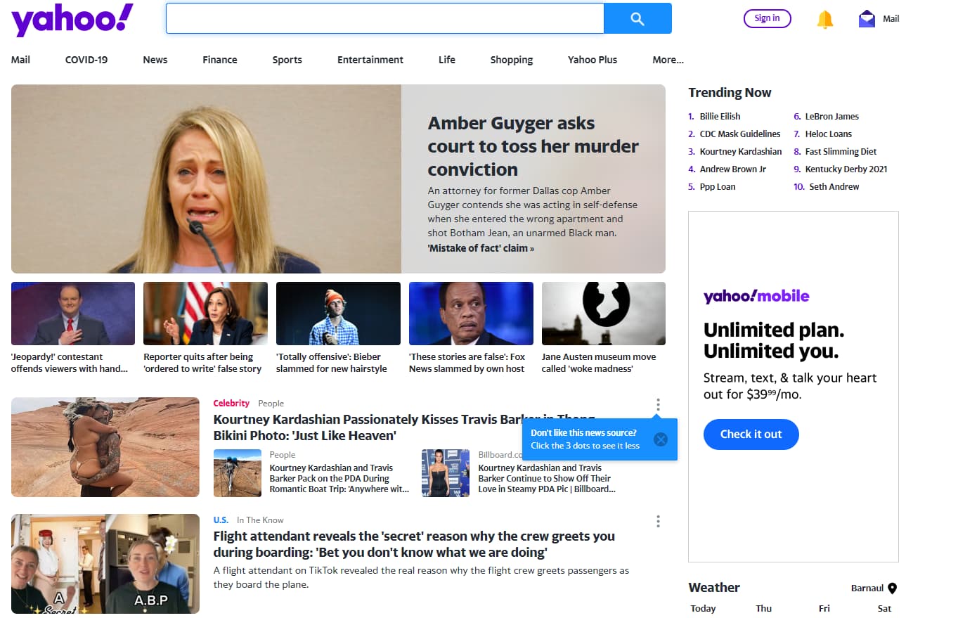 страницы портала Yahoo