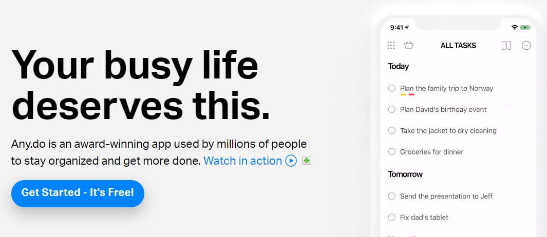 открыть сервис Any.do