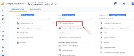 Раздел «Настройка ресурса»
