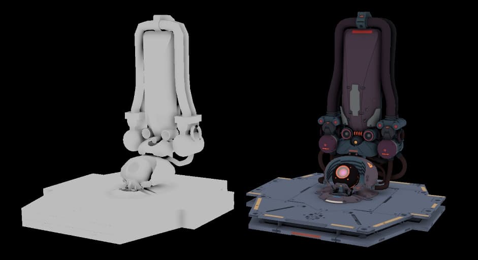 Слева — быстрый драфт, справа — готовая модель. Формы те же