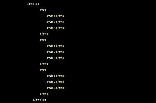 Пример использования тегов <td> и <tr>  в табличной вёрстке.