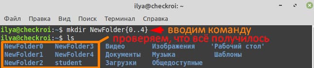 Создали 5 папок с именем NewFolder одновременно и через команду ls проверили содержимое каталога