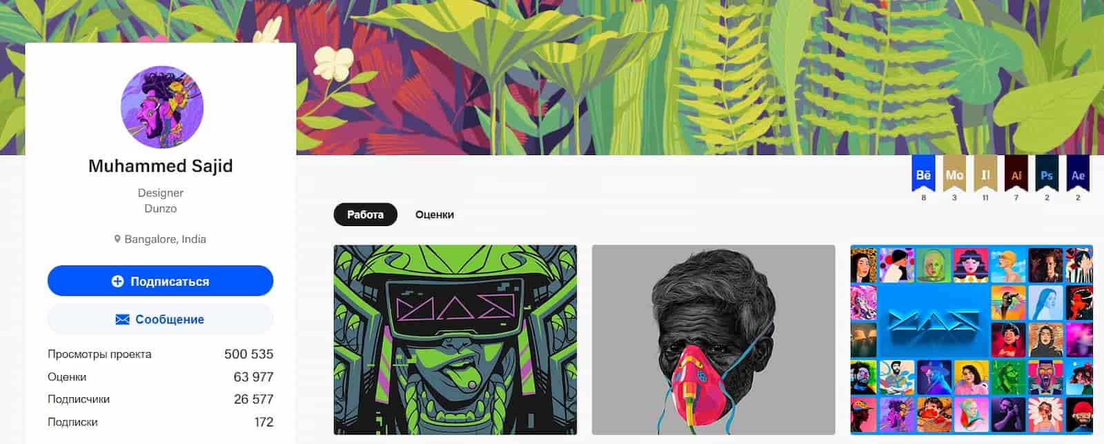 Так выглядит портфолио на behance