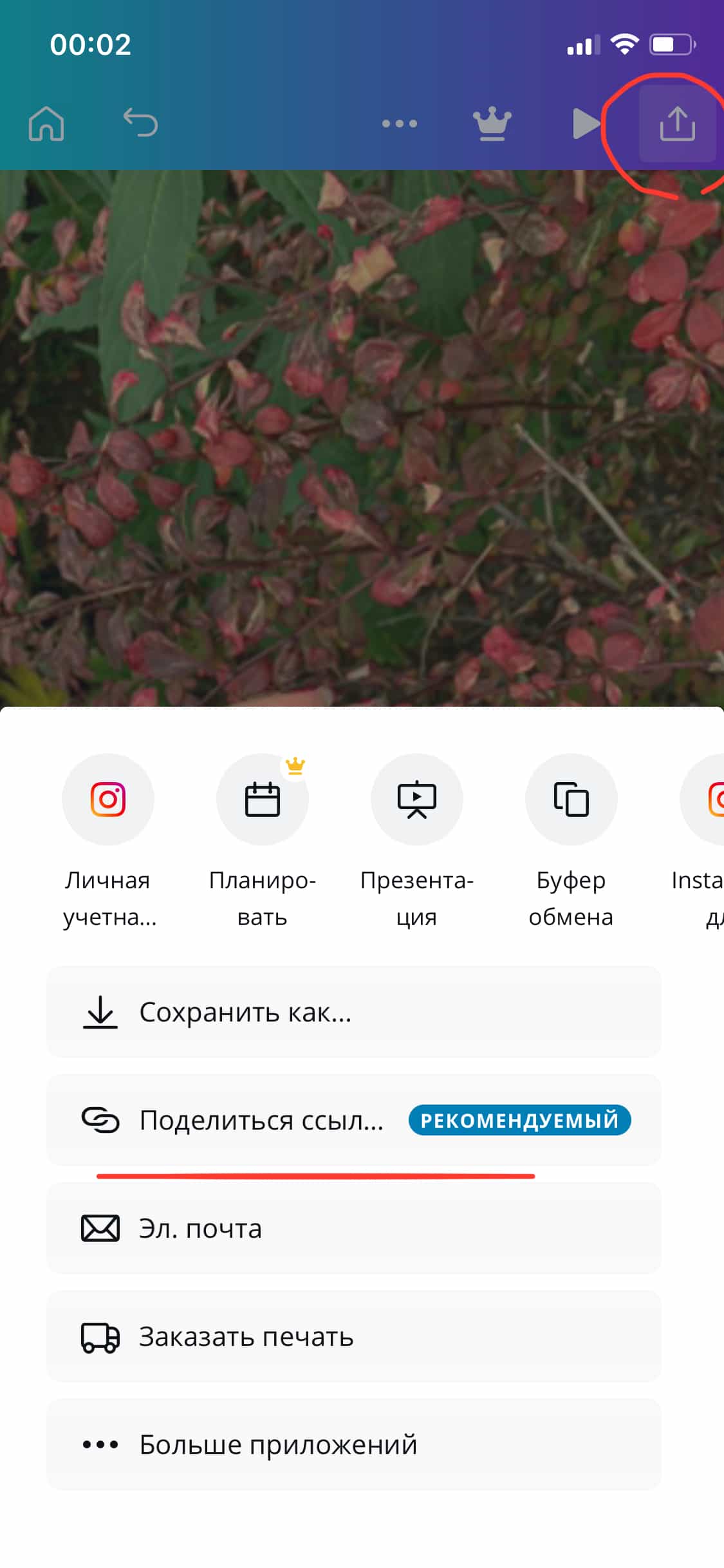 Шаг 5. Нажмите кнопку «Поделиться» и опубликуйте сторис в Instagram.