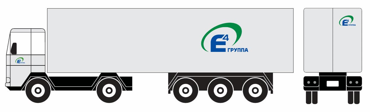 Примеры оформления офиса, корпоративных автомобилей и формы сотрудников компании «ГРУППА Е4» из брендбука #2