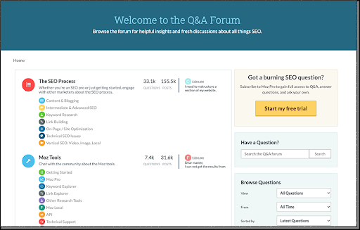Так выглядит главная страница раздела вопросов-ответов