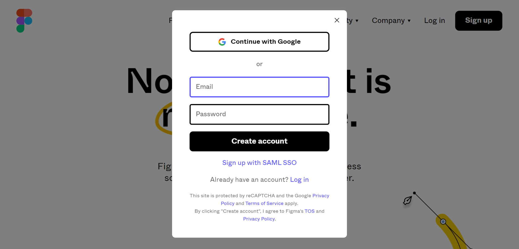 Форма регистрации в «Фигме»