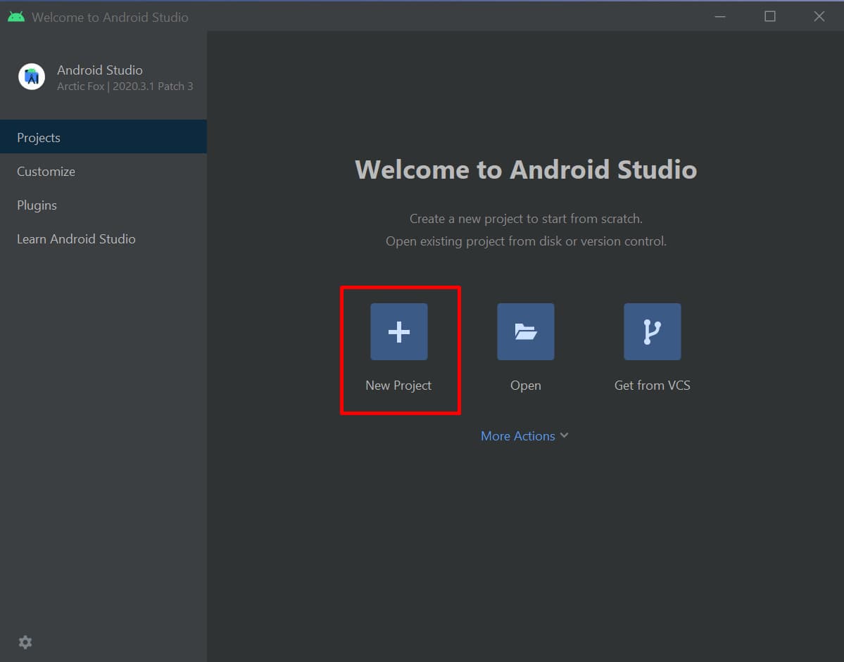 Кнопка New Project отвечает за создание проекта