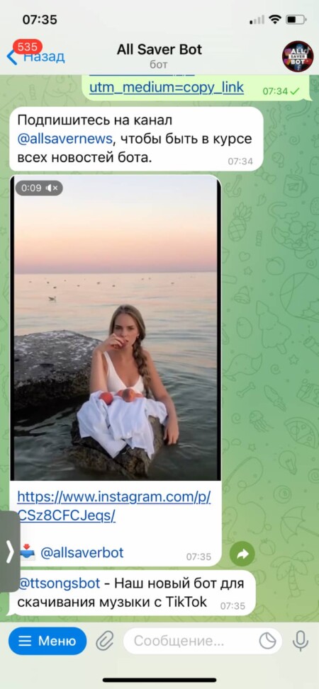 Бот пришлёт видео ответным сообщением