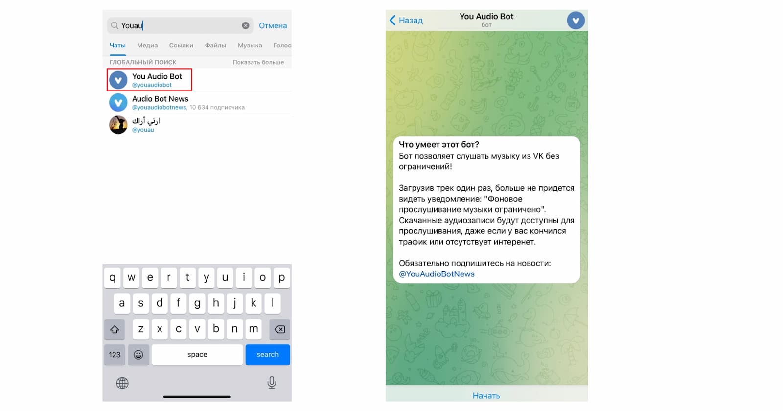 Установка бота для telegram You Audio Bot