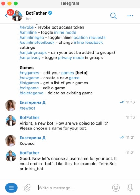 Придумайте название чат-бота, скопируйте API и вставьте его в Manybot