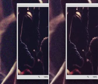 Слева изображение с 5% уменьшения шума цветов, справа — 90%