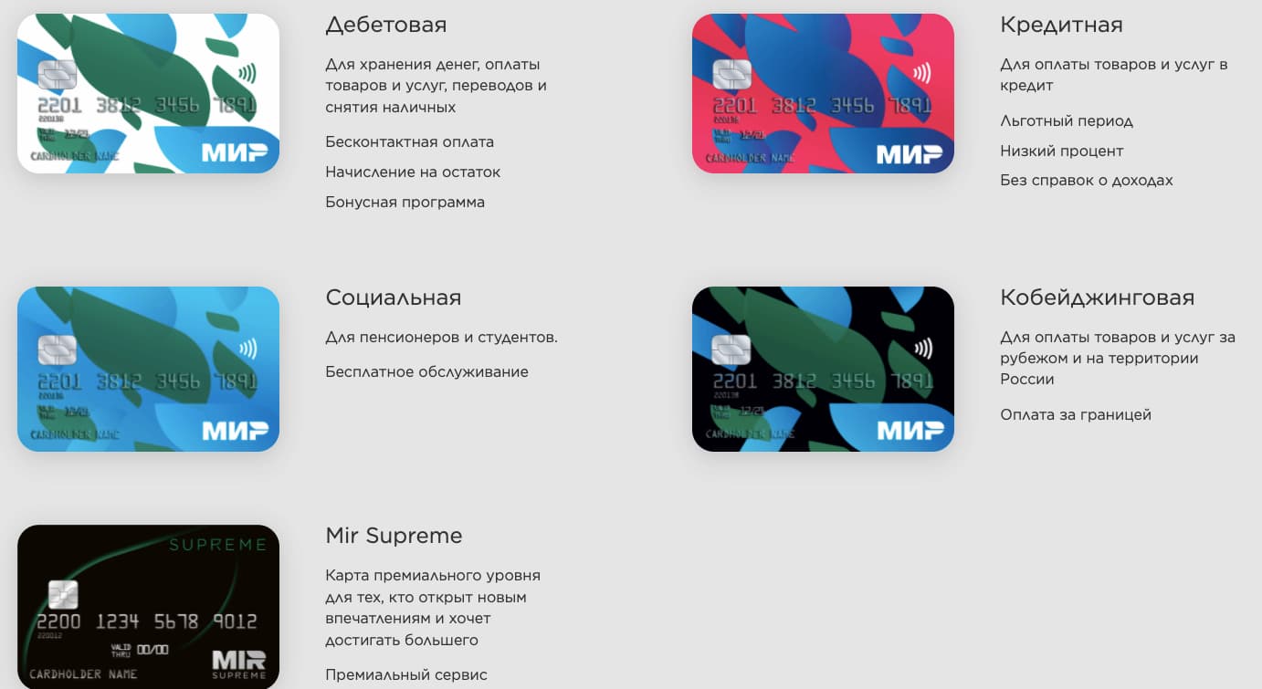 Все карты мир оснащаются чипом для бесконтактной оплаты