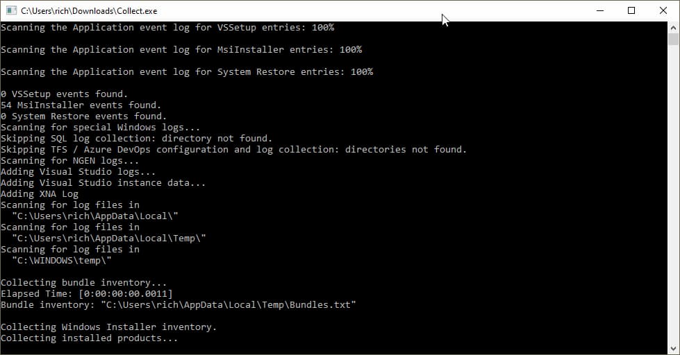 Так должен выглядеть запущенный файл Collect.exe