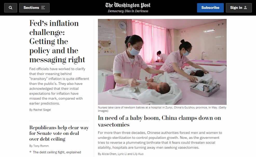 На главной странице The Washington Post можно насчитать несколько вариантов шрифтов