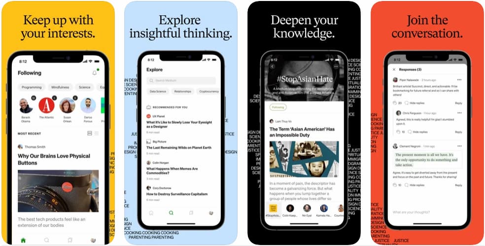 Оформление iOS-приложения Medium в минималистичном стиле