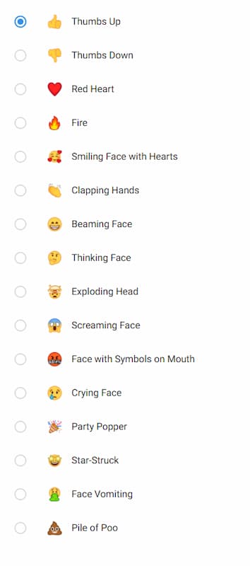 На втором скриншоте все 16 возможных реакций
