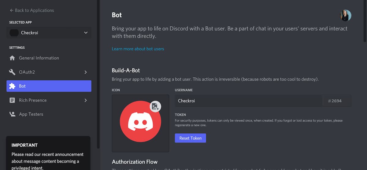 Нажмите на кнопку «Rest Token»
