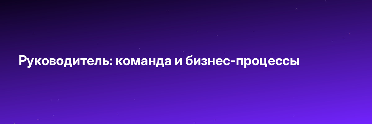 Руководитель: команда и бизнес-процессы