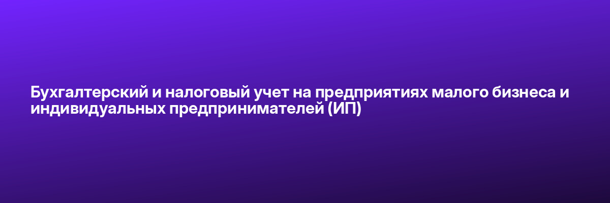 Бухгалтерский и налоговый учет на предприятиях малого бизнеса и индивидуальных предпринимателей (ИП)
