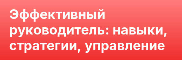 Эффективный руководитель: навыки, стратегии, управление